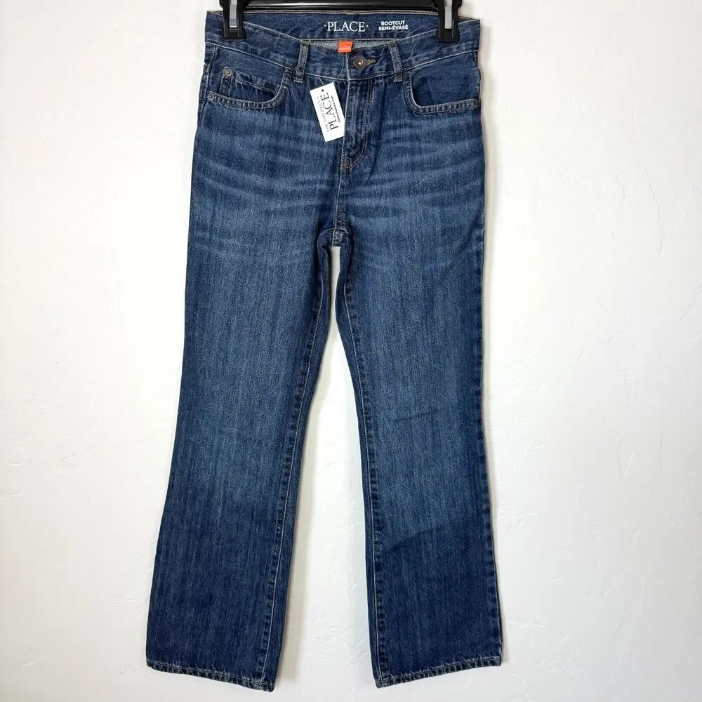 The Children's Place Boys Bootcut Jeans NWT Adjustable Waist Dark Wash 12